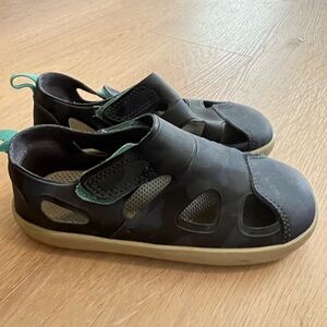 Black and Green Water Shoes with Velcro Closure and Comfortable Flat Sole